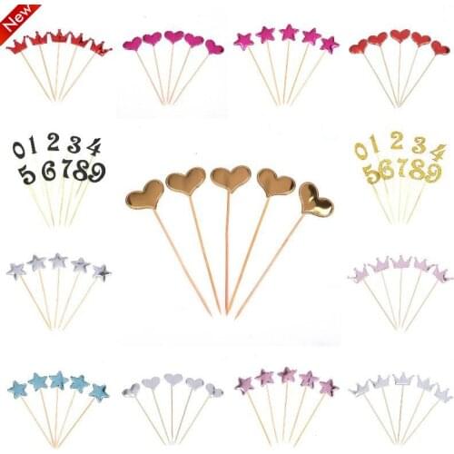 5/9/10pcs Mini Heart Star Cupcake Toppers Birthday Cake Topper Decorating Picks Kids Wedding Party Decorations Baby Favor