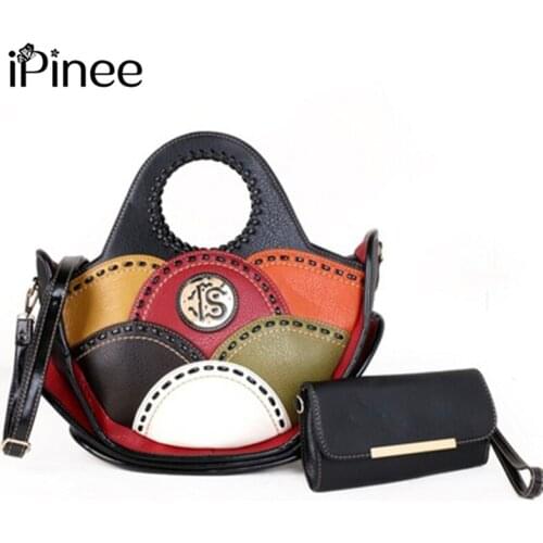 IPinee 2pcs/Set Fashion Tote Bag For Women PU Leather Shoulder Bag Luxury Handle Bag Colourful Large Capacity Handbag Tote Bag