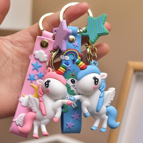 Cartoon Cute Unicorn doll Keychain soft Resin Colorful Pony keyring for women girl bag Trinket key chain general car keychain
