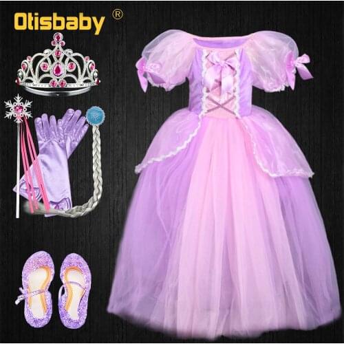 New Year Girls Princess Rapunzel Dress Halloween Child The Tangled Costumes Puff Sleeve Lush Ball Gown Long Evening Dresses