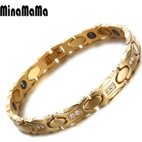 New Style Stainless Steel Link Chain Shiny Zircon Hematite Bracelet For Woman Health Jewelry