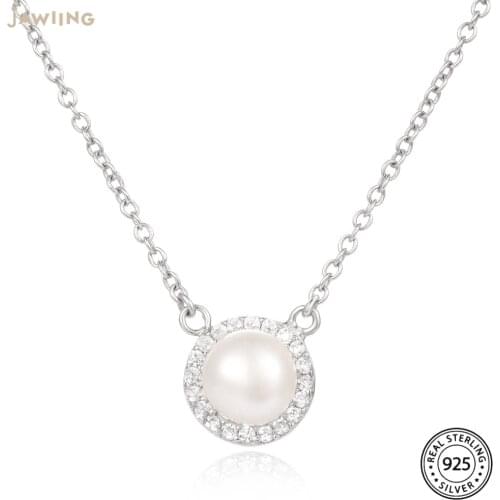 White Pearl Necklace Silver Chain 925 Pearl Pendant Necklace for Office Lady Female Korean Link Zircon Initial Fine Jewelry Gift