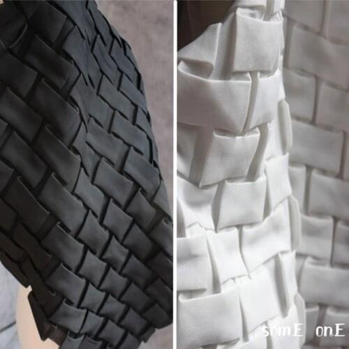Pleated Chiffon Fabric Black White Rectangle Texture Folds DIY Patches Decor Shirt Skirt Dress Clothes Designer Fabric