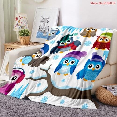 Dropshipping Owl Print Cartoon Flannel Blanket for Sofa Couch Bed Animals Custom Throw Fleece Blanket 180x230cm Large Bedspread