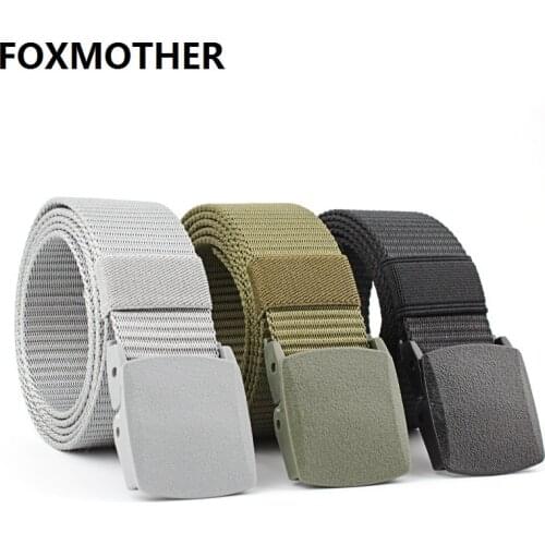 FOXMOTHER Black Grey Navy Canvas Belt Plastic Men Male Army Military Tactical Nylon Belts