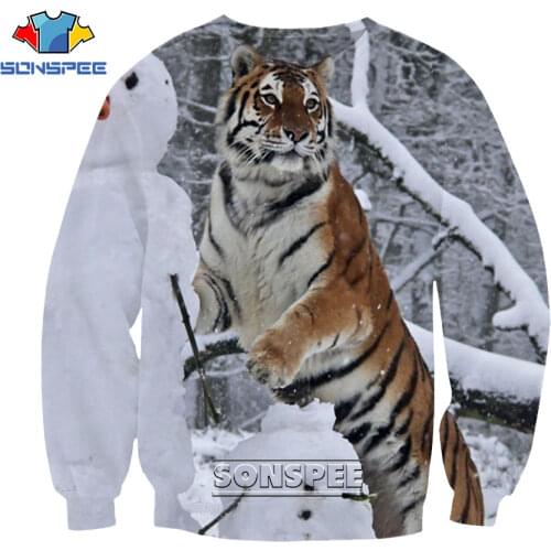 SONSPEE Autumn 3D Printing Men Women Sweater Animal Tiger Cool Funny Harajuku Street Clothing Pullover Long-sleeved Shirt Spring