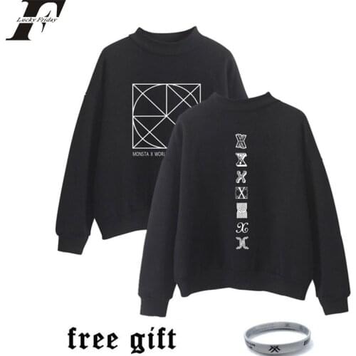 LUCKYFRIDAYF MONSTA X Kpop Loose Turtlenecks Outwear oversized Hoodies Sweatshirts Women men moletom Casual Korean tracksuit
