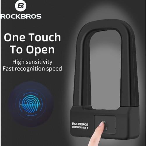 ROCKBROS Bike Lock Anti-theft USB Rechargeable Key Emergency ANSI LSO/IEC19794-2 Fingerprint U Moto Door Lock Bike Accessories