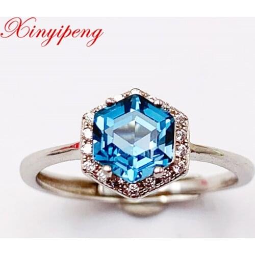 Xin Yipeng Fine Gemstone Jewelry Real S925 Sterling Silver Inlaid Blue Topaz Rings Anniversary Gift For Women Free Shipping