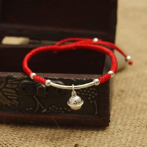 Real 925 Sterling Silver Bracelet Women Amulet Handmade Bell Charm Buddha Lucky Red Rope Bangle Jewelry