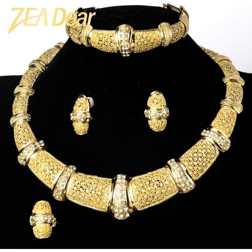 Diana baby Jewelry Sets New Fashion Gold Planted Bridal Zircon Earrings Necklace Bangle Ring For Women Classic Trendy Gift