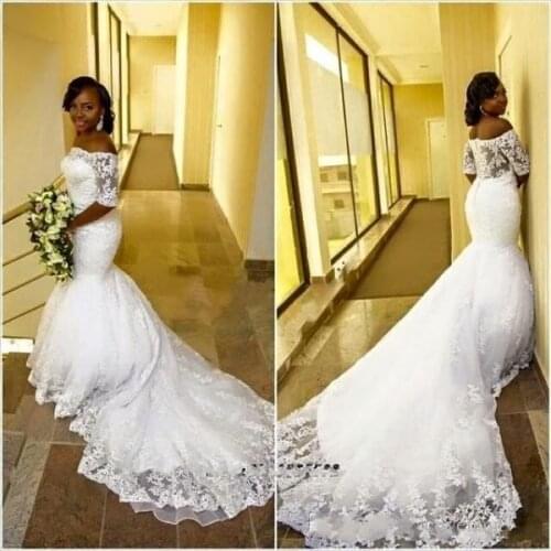 Country Wedding Dresses Mermaid Style Lace Chapel Long Train Full Lace Plus Size Wedding Gowns for Sale African Bridal Dress