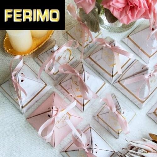 10pcs Triangular Pyramid Marble Box DIY Crafts Valentine Gift Boxes With Ribbon Wedding Favors Party Supplies