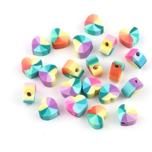 100 PCs Geometric Polymer Clay Beads For Jewelry Making Heart At Random Bracelet Earrings DIY About 10 x 9mm, Hole: Approx 2.3mm