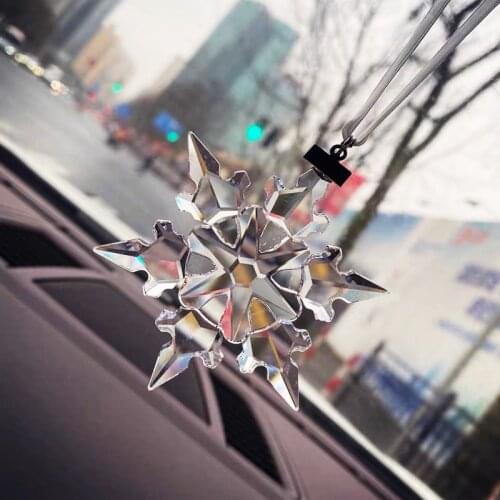 2020Austrian Crystal Snowflake Car Pendant Transparent Crystal Large Christmas Snowflake Charms Hanging Ornaments Car Decoration