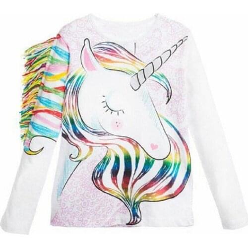 2021 Unicorn T-shirt Printed Tops Long Sleeve Kids T-shirt Tops Blouse Baby Boys Girls T-shirt Cotton Kids Cartoon Unicorn