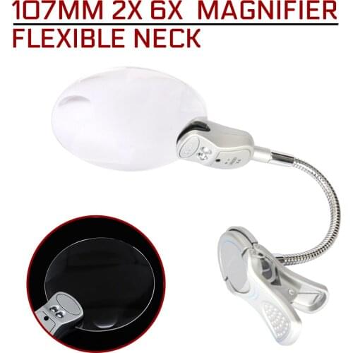 2x 6x 107mm Magnifier Flexible Neck Magnifying Desk Table Clamp Reading Plastic Folders Metal Horse Led Lamp Light