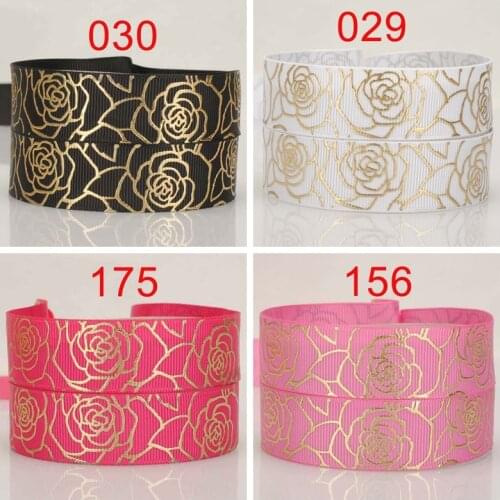 7/8 "22mm beautiful Light gold blocking with Rose Printed Grosgrain Ribbon grosgrain ribbon tape,DIY polyester ribbon