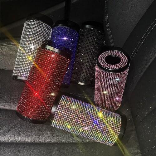Car Diamond Tissue Box Female Cute Car Interior Supplies Creative Decoration Crystal Sticker Diamond Pumping Box Car Round