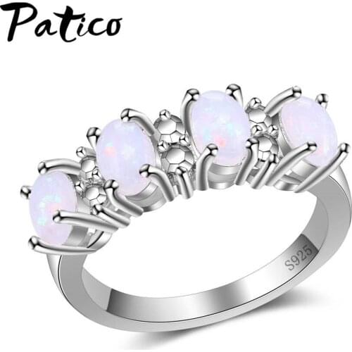 Free Shipping Tiny Cute White Fire Opal Stones Women Opal Rings Size 6 7 8 9 10 Fashion Brand Jewelry anillos mujer