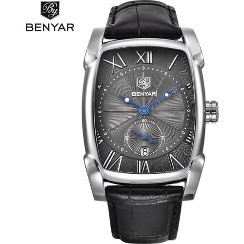 BENYAR New Leather Watch Mens Fashion Sports Quartz Watch Brand Casual Square Watch Waterproof Relogio Masculino
