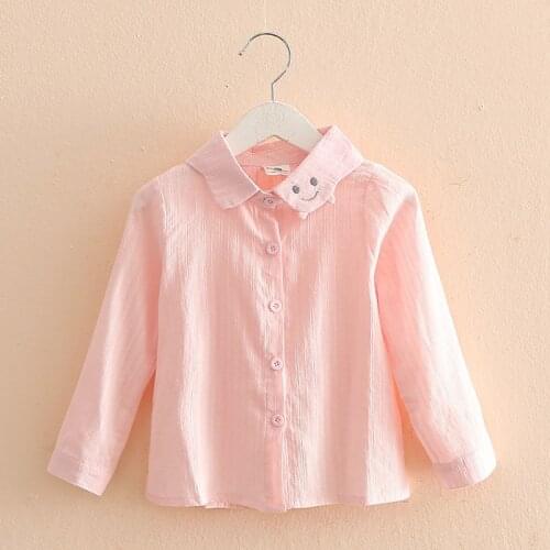 2020 Autumn Spring 2 3 4 5 6 8 10 Years Children Long Sleeve Cartoon Smile Solid Color For Kids Cotton Baby Girls Blouses Shirt