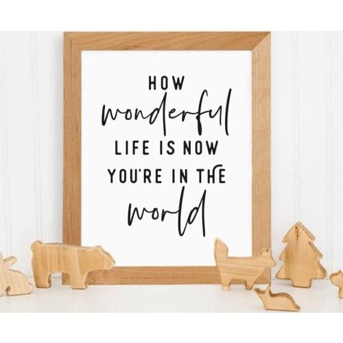 Nursery Wall Art Decor How Wonderful Life Quotes Typography Print Minimalist Poster Art Canvas Painting Kids Room Decoration