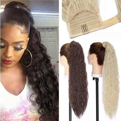 Benehair 26 Inches Long Wavy Curly Fake Hair Wrap Around Clip In Ponytail Synthetic Hairpiece For Women High Temperature Fiber