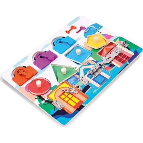 Baby Open Lock Board Lock Puzzle Children Wooden Educational Toys Shape Color Match Cognition Educational Game Montessori Toy