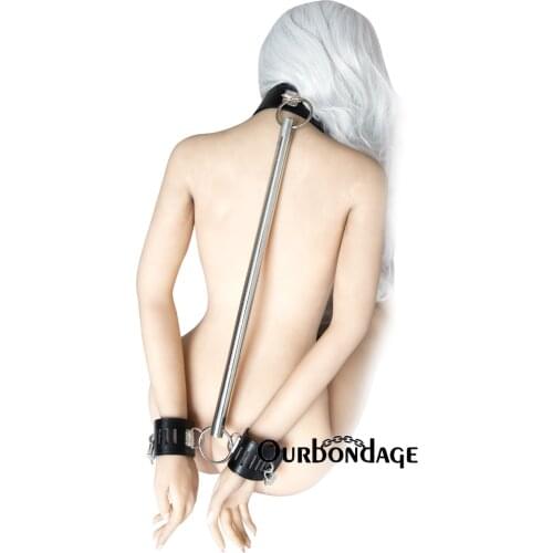 Ourbondage 2 Color PU Leather Wrist To Neck Stick Bar Restraints Wrist Cuffs with Collar Bondage BDSM Adult Sex Toy