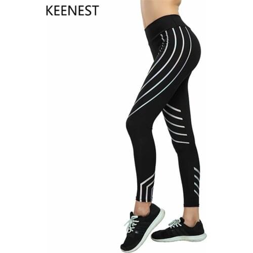 KEENEST Women Yoga Pants Sports Running Sportswear Fitness Leggings Exercise Gym Compression Tights Pants Noctilucent Glowing