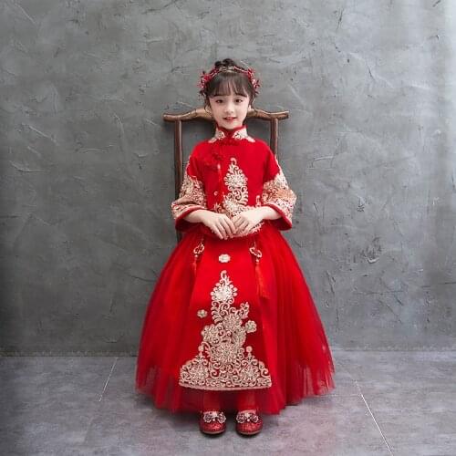 Red Girl Christmas Birthday Party Dress Flower Girls Dresses For Wedding Gown Formal Kids Dresses Girls Chinese New Years Dress