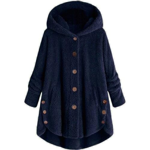 2018 Best selleAutumn Winter Warm Casual Fleece Hooded Coat Female Loose Fit Soft Furry Warm Jacket Winter Hoody Plus Size S-5XL