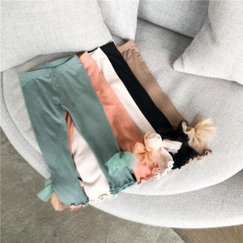 2021 New Kids Girls Leggings Autumn Solid Bow Tie Children Trousers Girl Casual Pencil Pants Cute Toddler Leggings