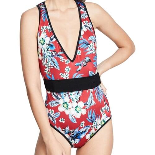 2019 Hot-sale Women Sexy Flower Printing Padded Wireless Backless Deep V One Piece Swimsuits