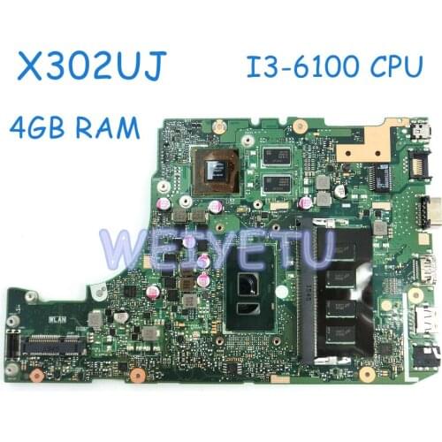 X302UJ With I3-6100 CPU 4GB RAM motherboard For ASUS X302U X302UA X302UJ Laptop Mainboard Rev 2.0 DDR4 4G X302UA-UJ MAIN BOARD