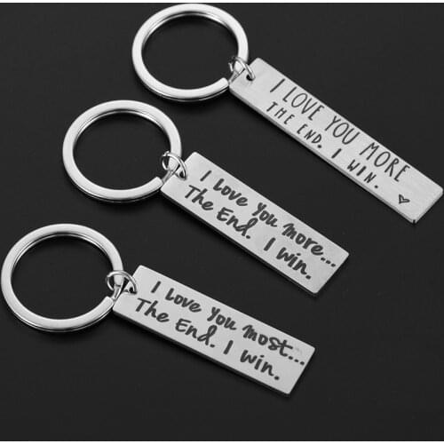 1PC Fashion Unisex Stainless Steel Keychain I Love You More The End I Win Letter Keyring Simple Unique Pendant Gift
