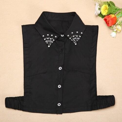 Fashion pearl Fake collar Cotton decorative bust Detachable Fake collar white crystal nail bead cotton shirt collar