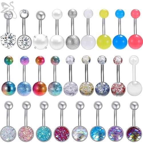 ZS 1 PC Sexy Stainless Steel Belly Ring Set Colored Acrylic Navel Piercings Belly Button Rings 5/8mm Ball Piercing Jewelry 14g