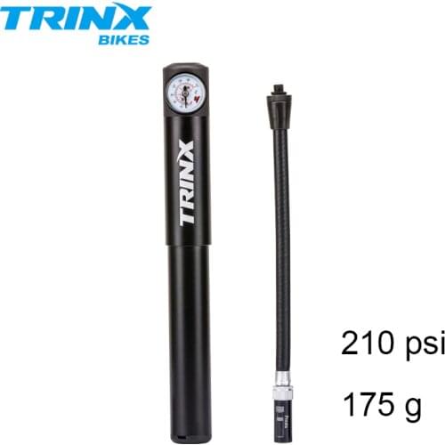 TRINX 210psi Bicycle Pump With Gauge Mini Portable Light Cyling Air Pump For Bike Tire Inflator High Pressure Schrader Presta
