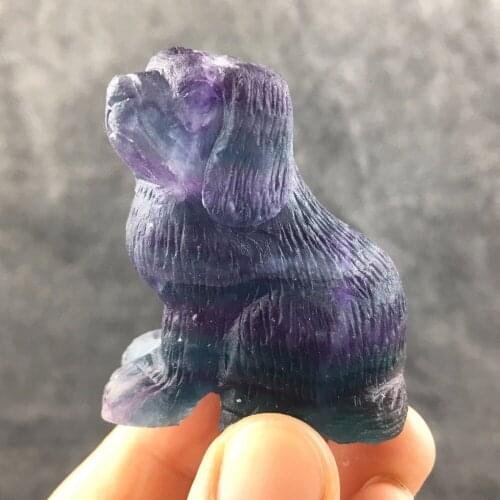 Natural rainbow fluorite hand carved dog skull quartz crystal healing 1PC