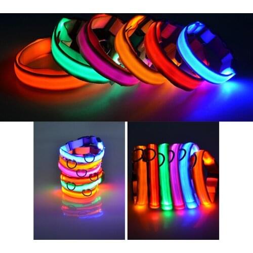 Hot Nylon LED Pet Dog Collar,Night Safety Flashing Glow In The Dark Dog Leash,Dogs Luminous Fluorescent Collars Pet Supplies