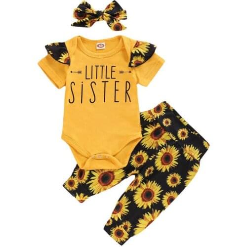 New Summer Baby Girls Clothes 2021 3pcs Newborn Girl Sets Clothing Short Sleeve Bodysuit+floral Pants+hairband Toddler Costume