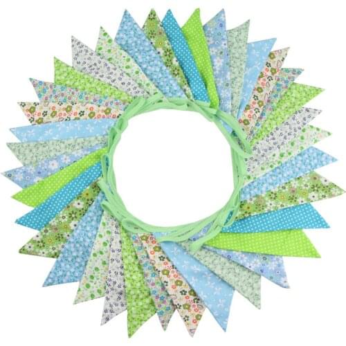 New 10M 36 flags Green Print Fabric Bunting Flags Birthday Party Decoration Banner Home Baby Shower Bunting Garland