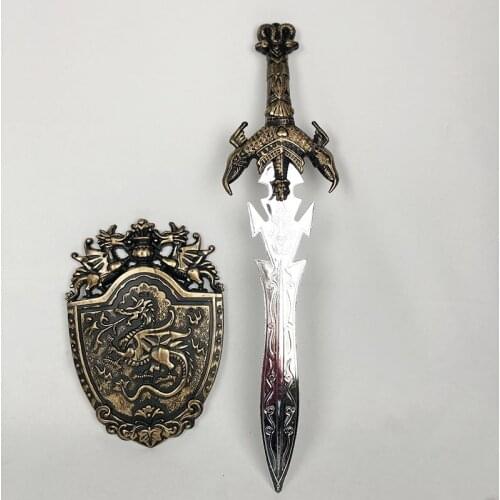 New product Halloween cosplay ball weapon props toy shield sword set two-piece set of Warcraft Golden Shield Excalibur