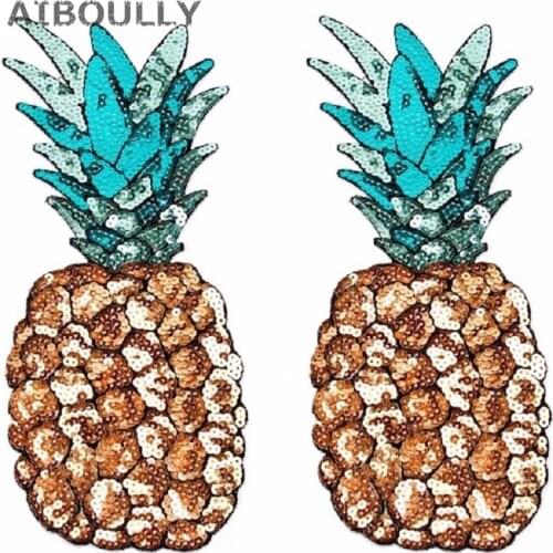 1 pc Sequins Iron On Patch Pineapple Embroidery Patch Sewing Fabric Sticker Apparel Sewing Clothes DIY Applique Crafts