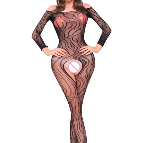 Sleepwear Fishnet Long Sleeve Lingerie Crotchless Teddy Cat Jump BodySuit Stocking Leotard Underwear Jumpsuit Catsuit costumes
