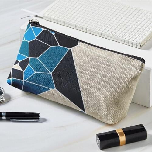 Trendy Geometric Pattern Series Printed Canvas MakeupBag Simple Girl Portable Quartet Cosmetic Bag Travel Organizer For Women