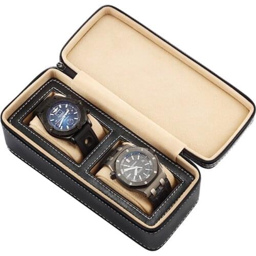 Melancy Rectangle Watch Box Holder Organiser Black Leather Storage Case Travel 2 Watches Bracelets Boxes Luxury Top Brand