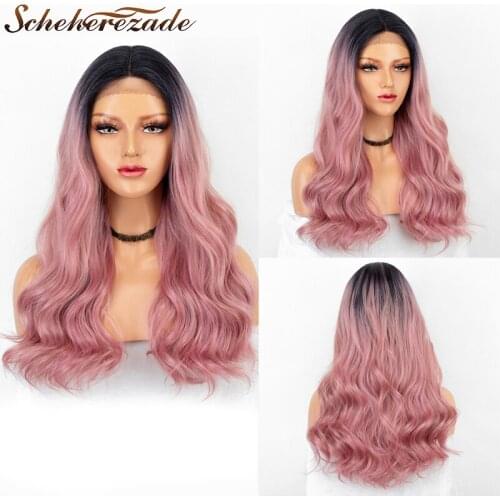 Scheherezade Ombre Pink Lace Front Wig Long Wavy Wig For Black Women Synthetic Lace Front Wigs Heat Resistant Party Cosplay Wigs